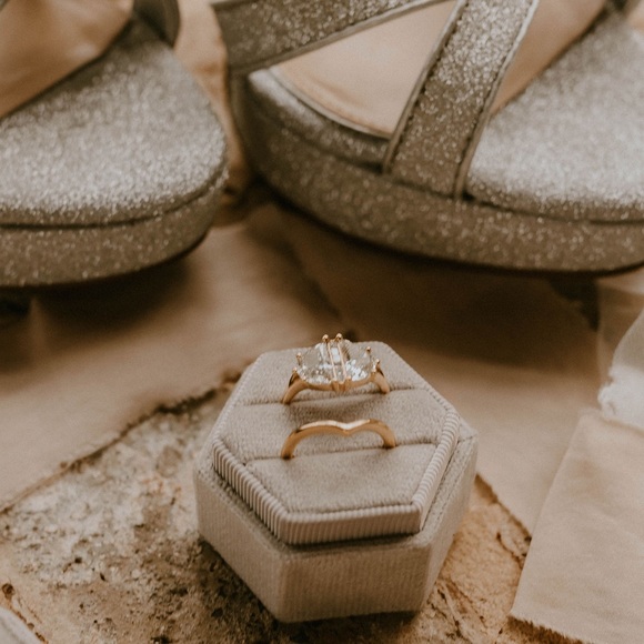 Two Carat Half Moon Engagement Ring with Unique Salt and Pepper Diamonds - OOAK - Picture 2 of 4